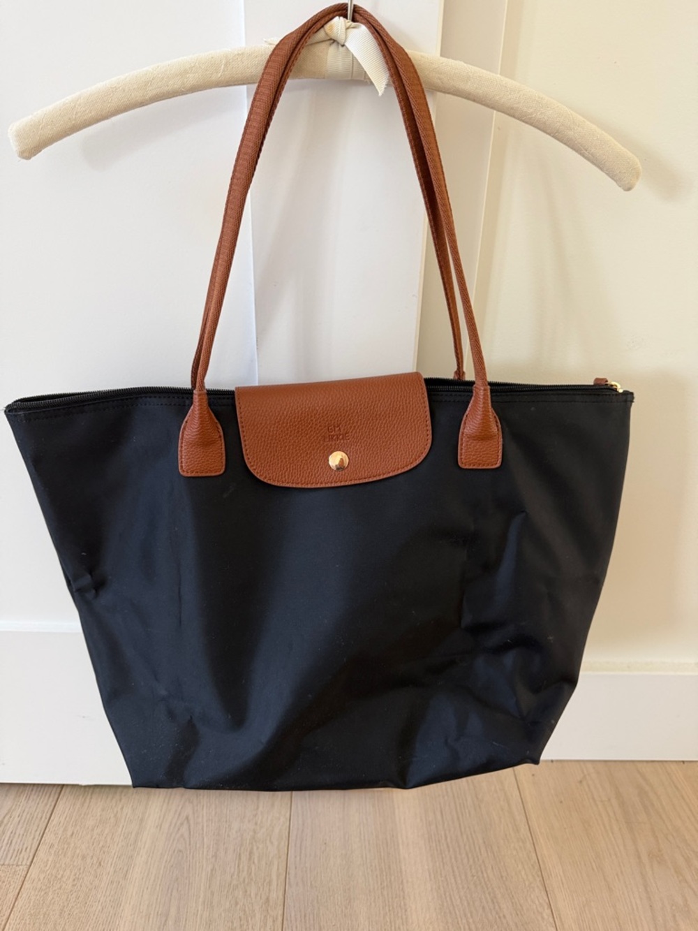 Black Tote Bag with Brown Trim - Classic Women's Shoulder Bag